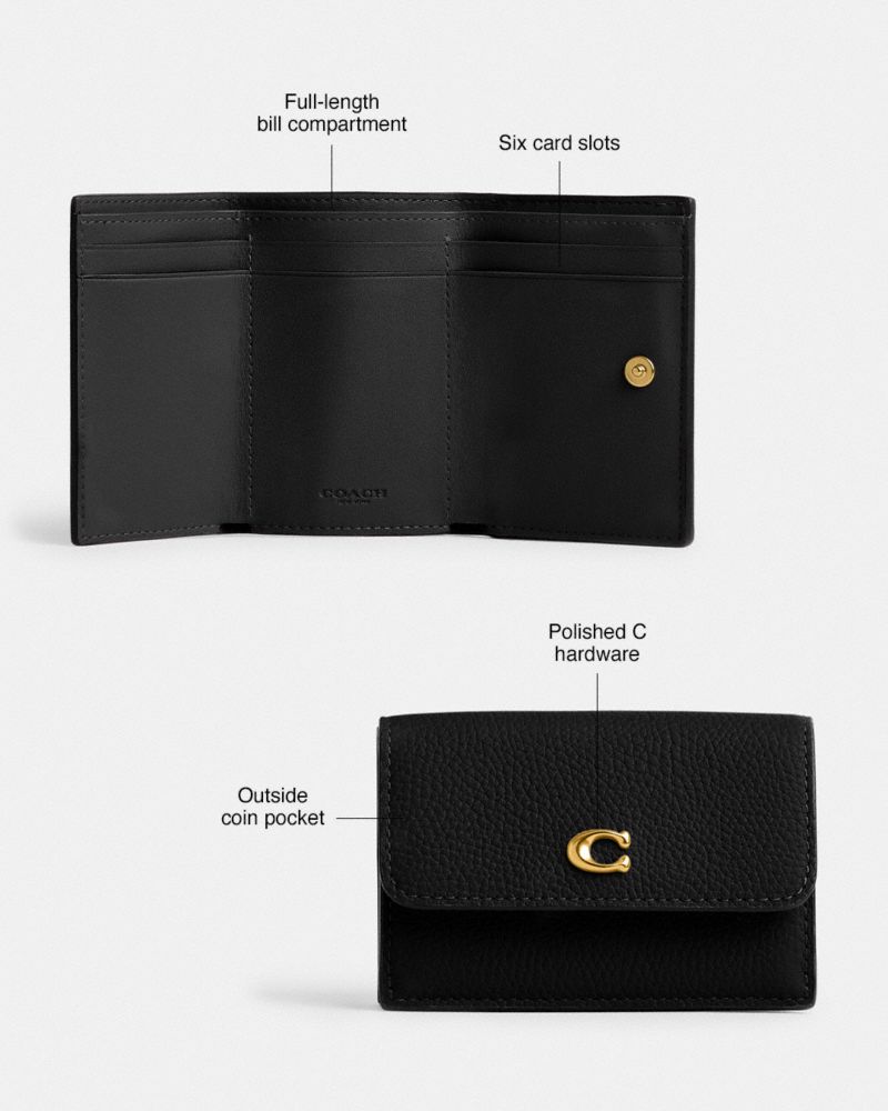 COACH®,Essential Mini Trifold Wallet,Leather,Tri Fold,Metal,Logo,Casual,Olive,Collection