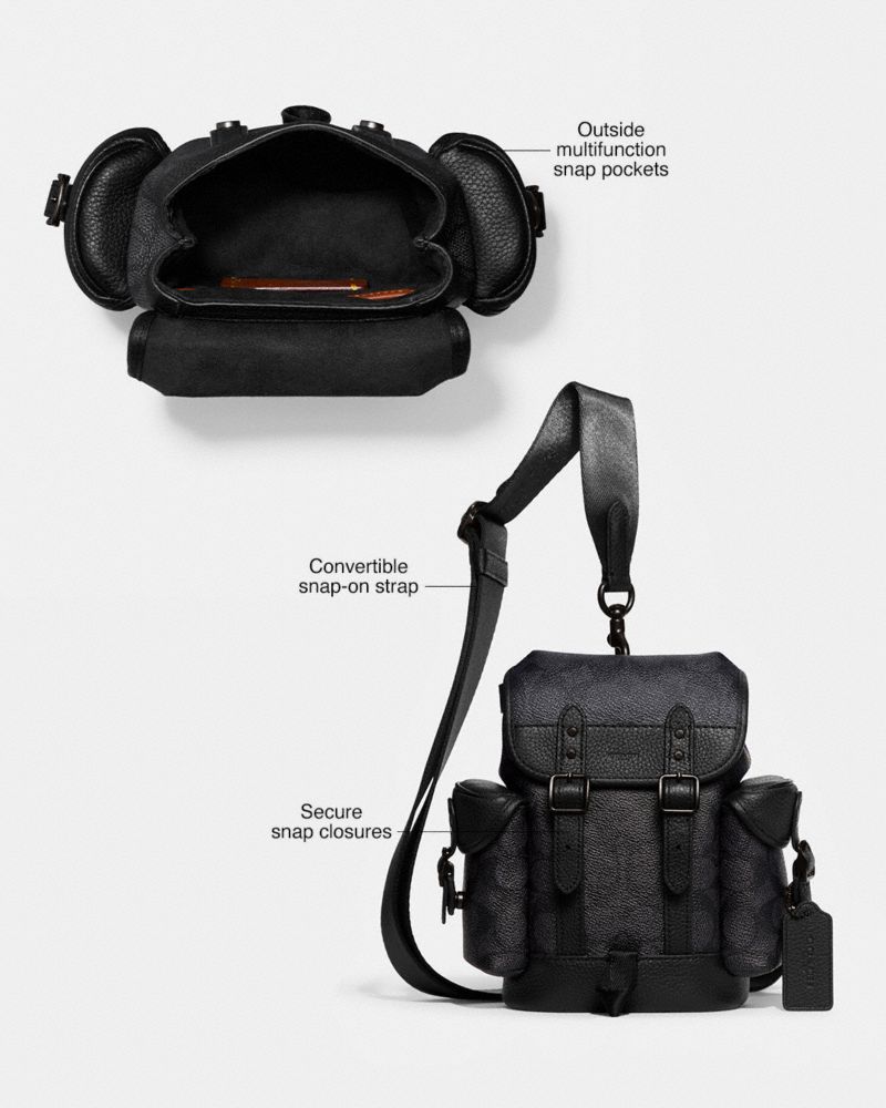 COACH®,Hitch Backpack 13 In Signature Canvas,Leather,Canvas,Slingback,Color Block,Convertible,Casual,Black,Collection