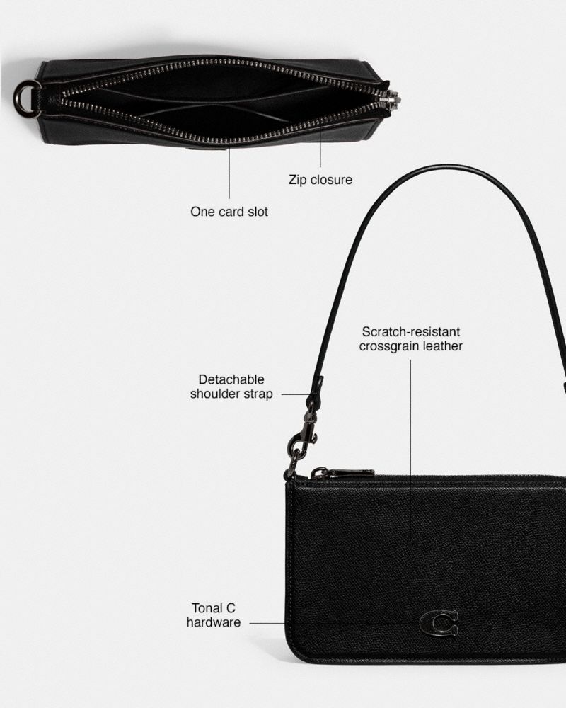 COACH®,Pouch Bag,Canvas,Leather,Pouch,Logo,Scratch Resistant,Casual,Black,Collection
