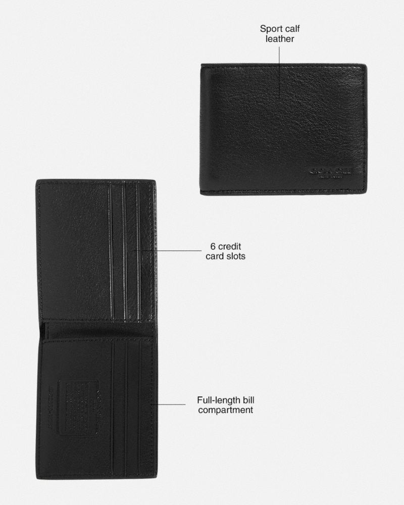 COACH®,Slim Billfold Wallet,Calfskin Leather,Bi Fold,Logo,Casual,,Collection