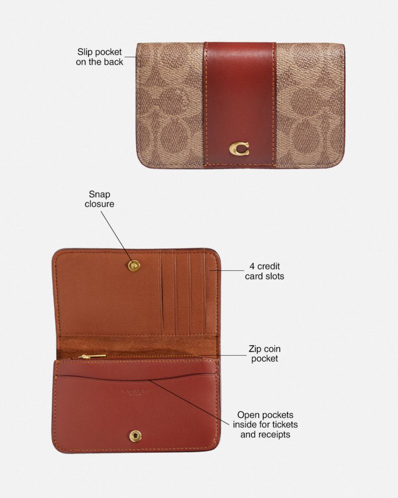 COACH®,SLIM CARD CASE,Refined Calf Leather,Mini,Brass/Dark Stone,Collection