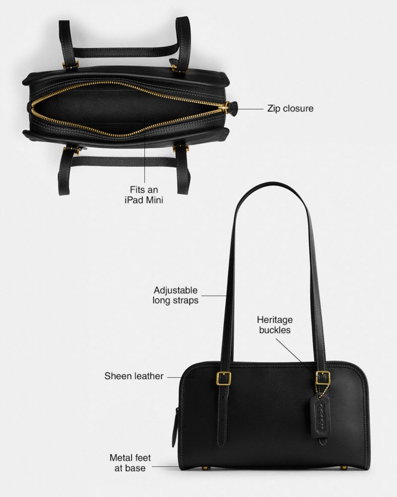 COACH®,Swing Zip Bag,Leather,Shoulder Bag,Logo,Work,Cream,Collection