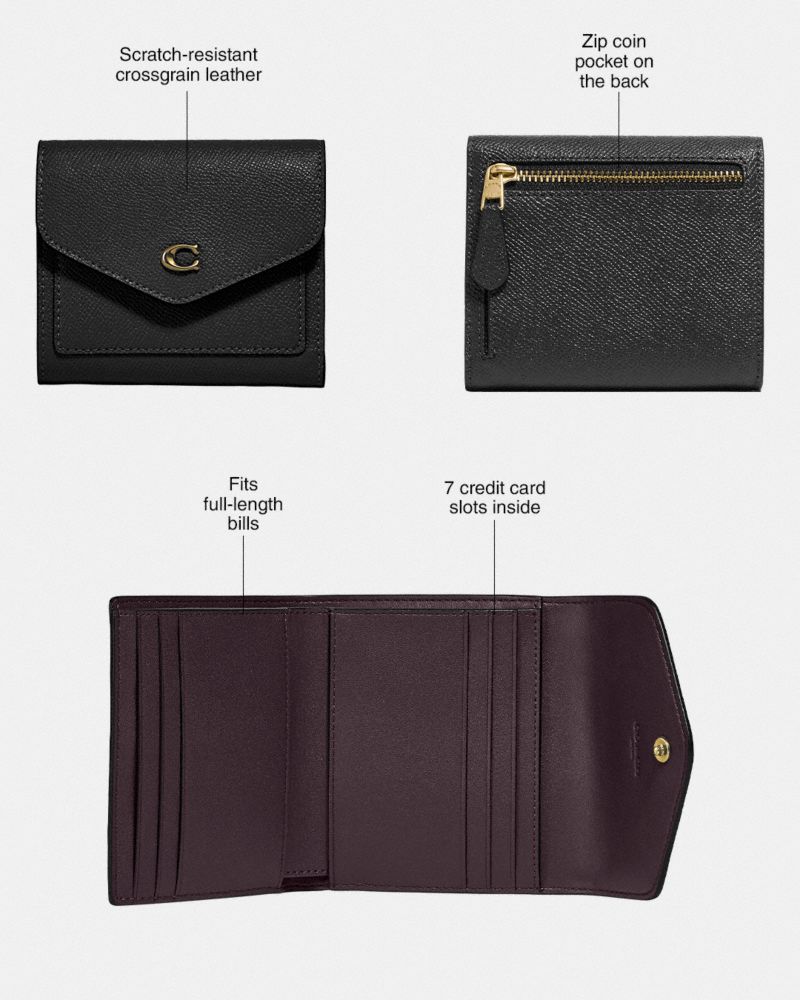 COACH®,Wyn Small Wallet,Leather,Tri Fold,Logo,Metal,Scratch Resistant,Casual,Brown,Collection