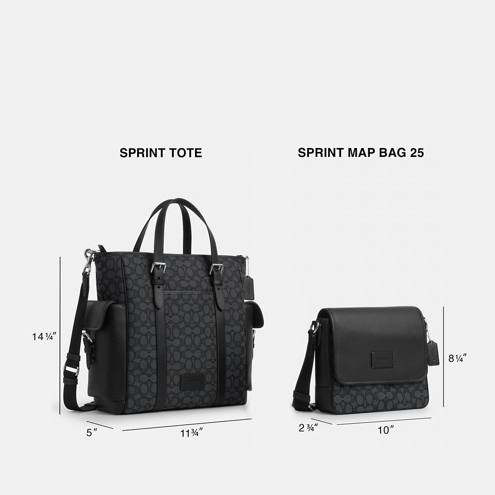 COACH®,Sprint Map Bag 25 In Signature Jacquard,Cotton Blend,Recycled Polyester,Calfskin Leather,Leather,Crossbody,Logo,Col...,Multi Color,Collection
