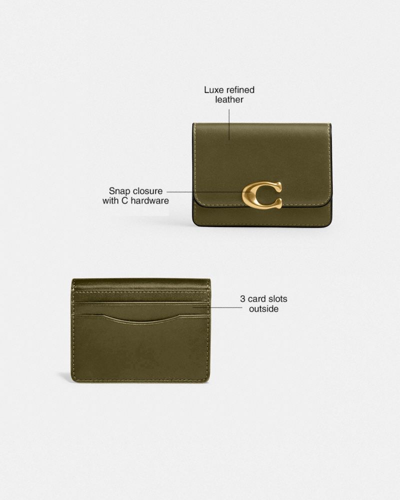 COACH®,Bandit Card Case,Leather,Card Case,Metal,Logo,Casual,Olive