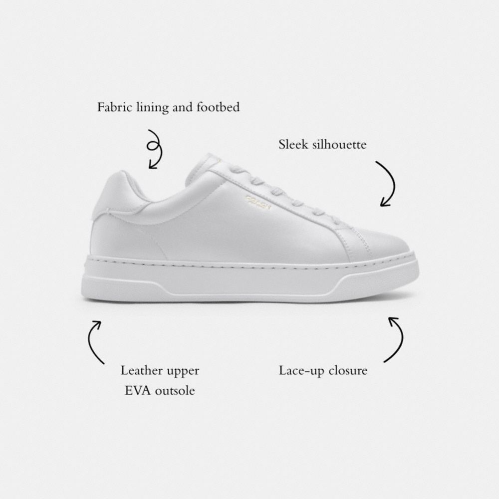 COACH®,High Line Sneaker,Leather,Lining Mesh,Mesh,Casual,Fabric,Logo,Embossed,Cushion Toe,Cushioned,Casual,White,Collection