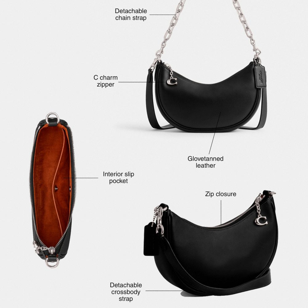 COACH®,Mira Shoulder Bag,Leather,Shoulder Bag,Metal,Engraved Detail,Logo,Gold Metal,Day Party,Gray,Collection