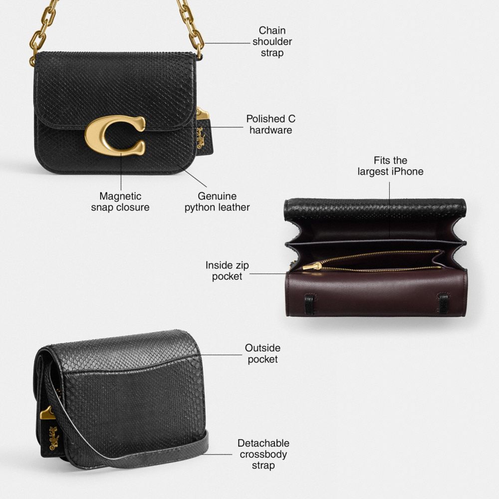 COACH®,Idol Bag In Python,Leather,Shoulder Bag,Metal,Logo,Gold Metal,Day Party,Navy,Collection
