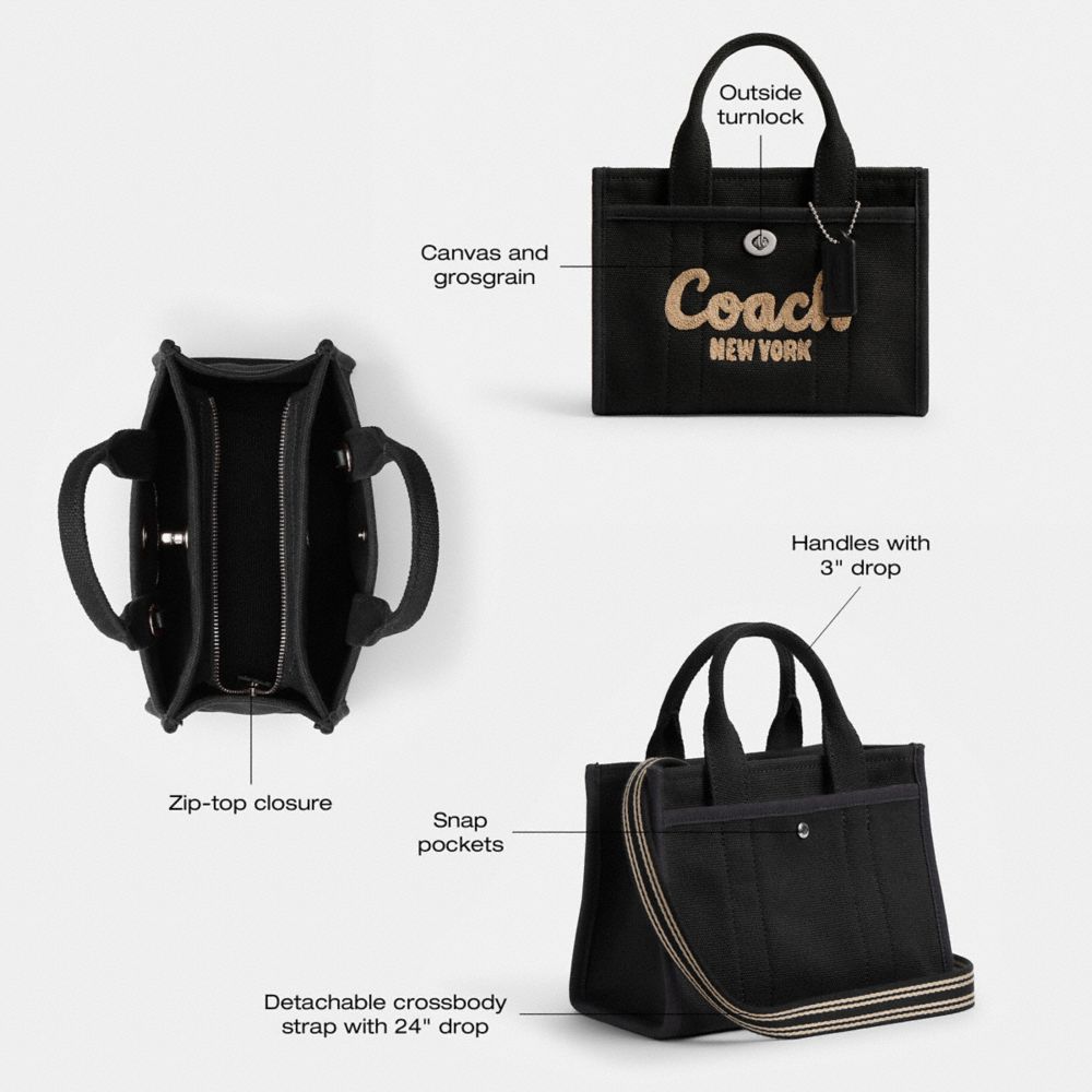 COACH®,Cargo Tote Bag 20,Cotton,Crossbody,Stripe,Sustainable,Silver Metal,Casual,Black,Collection