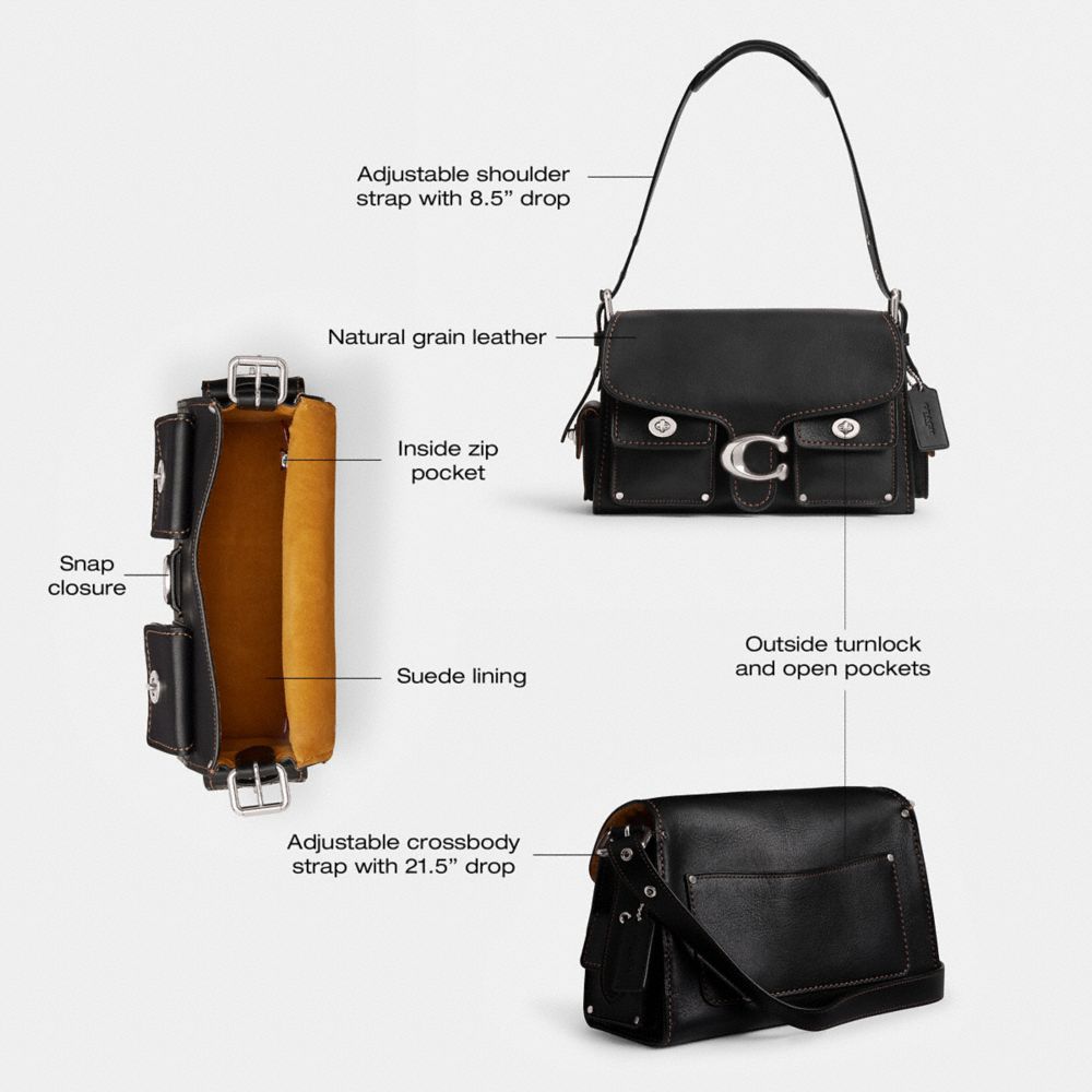 COACH®,Cargo Turnlock Soft Tabby,Leather,Shoulder Bag,Logo,Studded,Pen Holder,Casual,Black,Collection