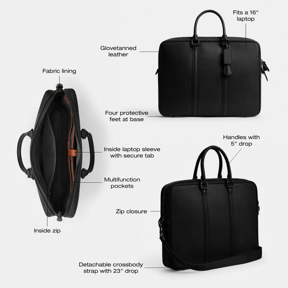 COACH®,Metropolitan Workbag,Leather,Briefcase,Embossed,Logo,Work,Black,Collection