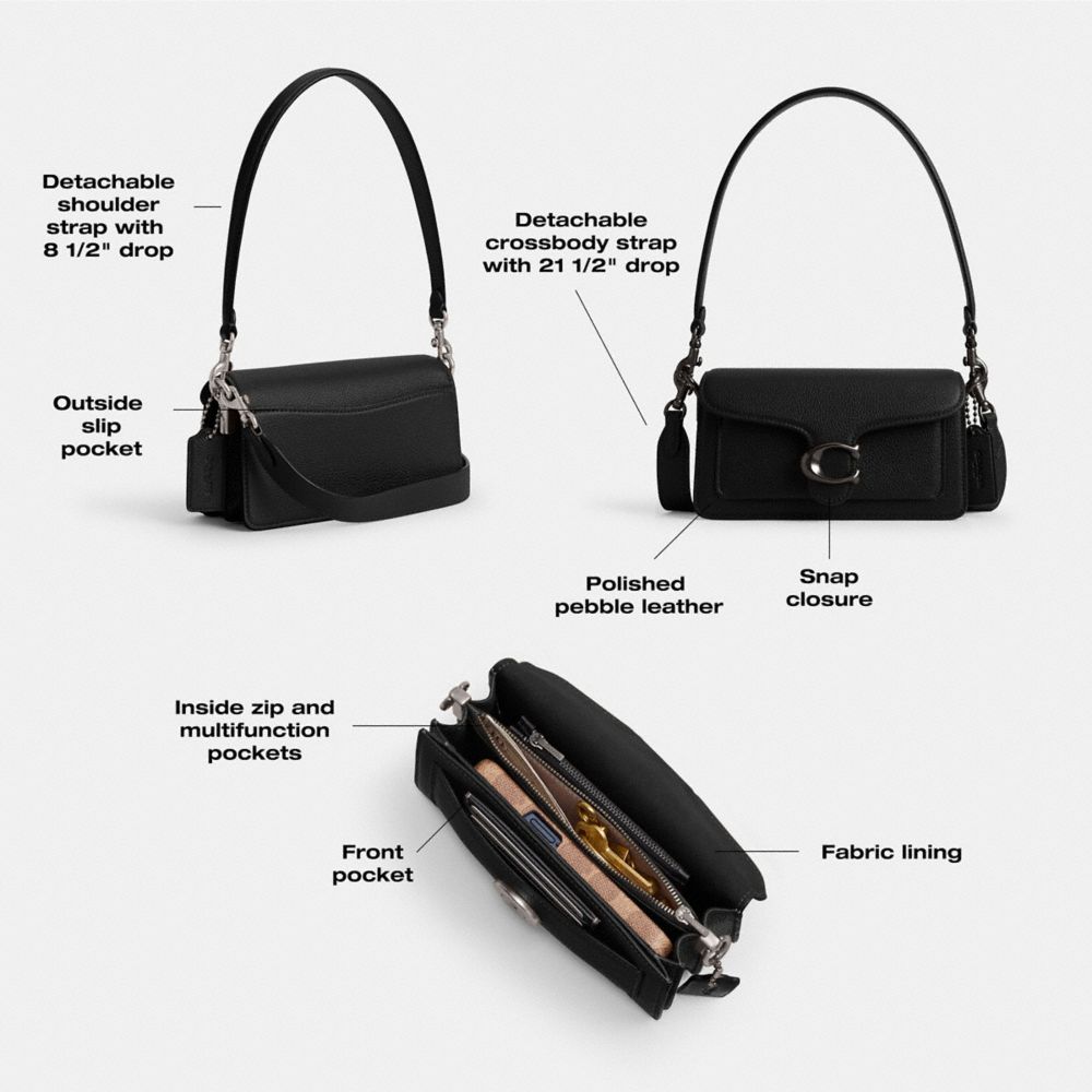 COACH®,Tabby Shoulder Bag 20,Leather,Shoulder Bag,Logo,Metal,Embossed,Day Party,Black,Collection