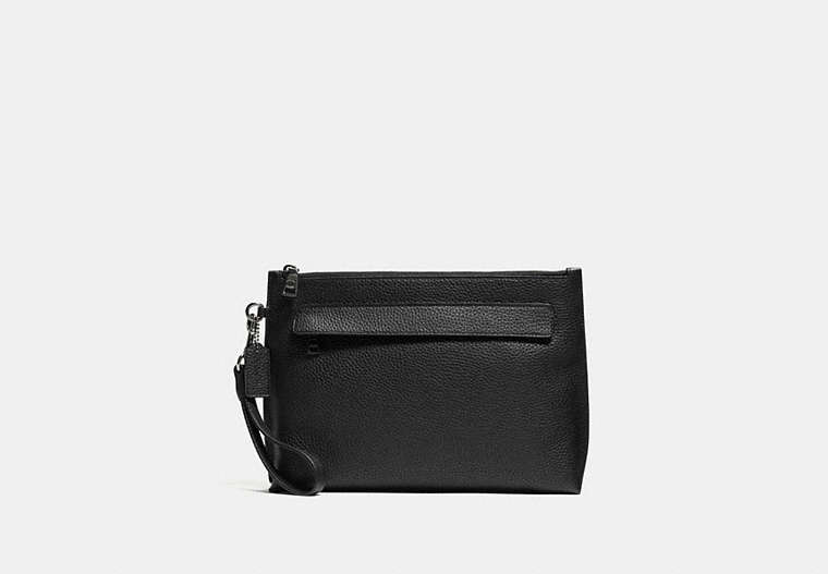 COACH®,POUCH,Leather,Medium,Black,Front View