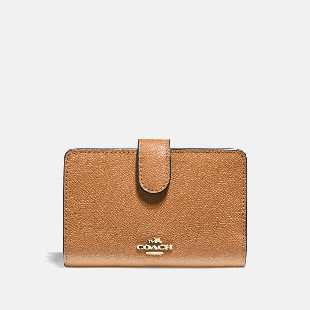 COACH®,MEDIUM CORNER ZIP WALLET,Gold/Light Saddle,Front View