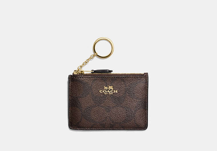 COACH®,MINI SKINNY ID CASE IN SIGNATURE CANVAS,Gold/Brown Black,Front View