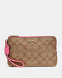 COACH®,DOUBLE ZIP WALLET IN SIGNATURE CANVAS,pvc,Gold/Khaki Pink Ruby,Front View