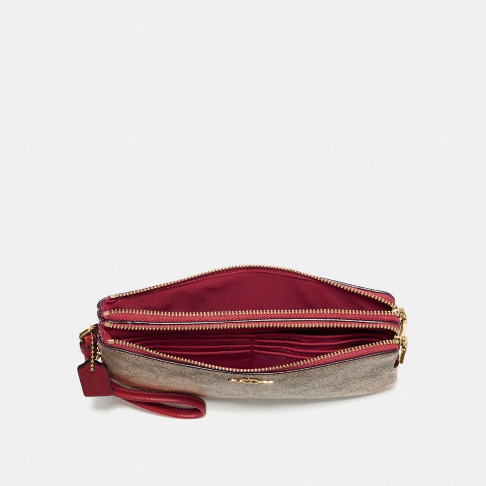 COACH®,DOUBLE ZIP WALLET IN SIGNATURE CANVAS,Gold/Khaki/Cherry,Inside View,Top View