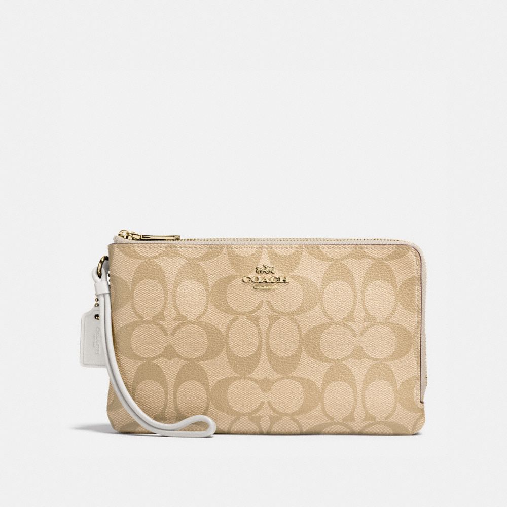 COACH®,DOUBLE ZIP WALLET IN SIGNATURE CANVAS,Gold/Light Khaki Chalk,Front View