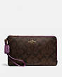 COACH®,DOUBLE ZIP WALLET IN SIGNATURE CANVAS,pvc,Gold/Brown Metallic Berry,Front View