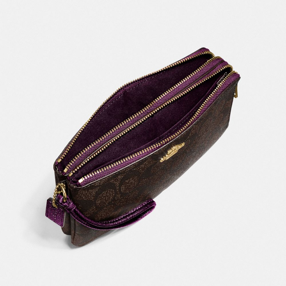 COACH®,DOUBLE ZIP WALLET IN SIGNATURE CANVAS,Gold/Brown Metallic Berry,Inside View,Top View