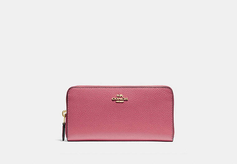 COACH®,ACCORDION ZIP WALLET,pusplitleather,Gold/Strawberry,Front View