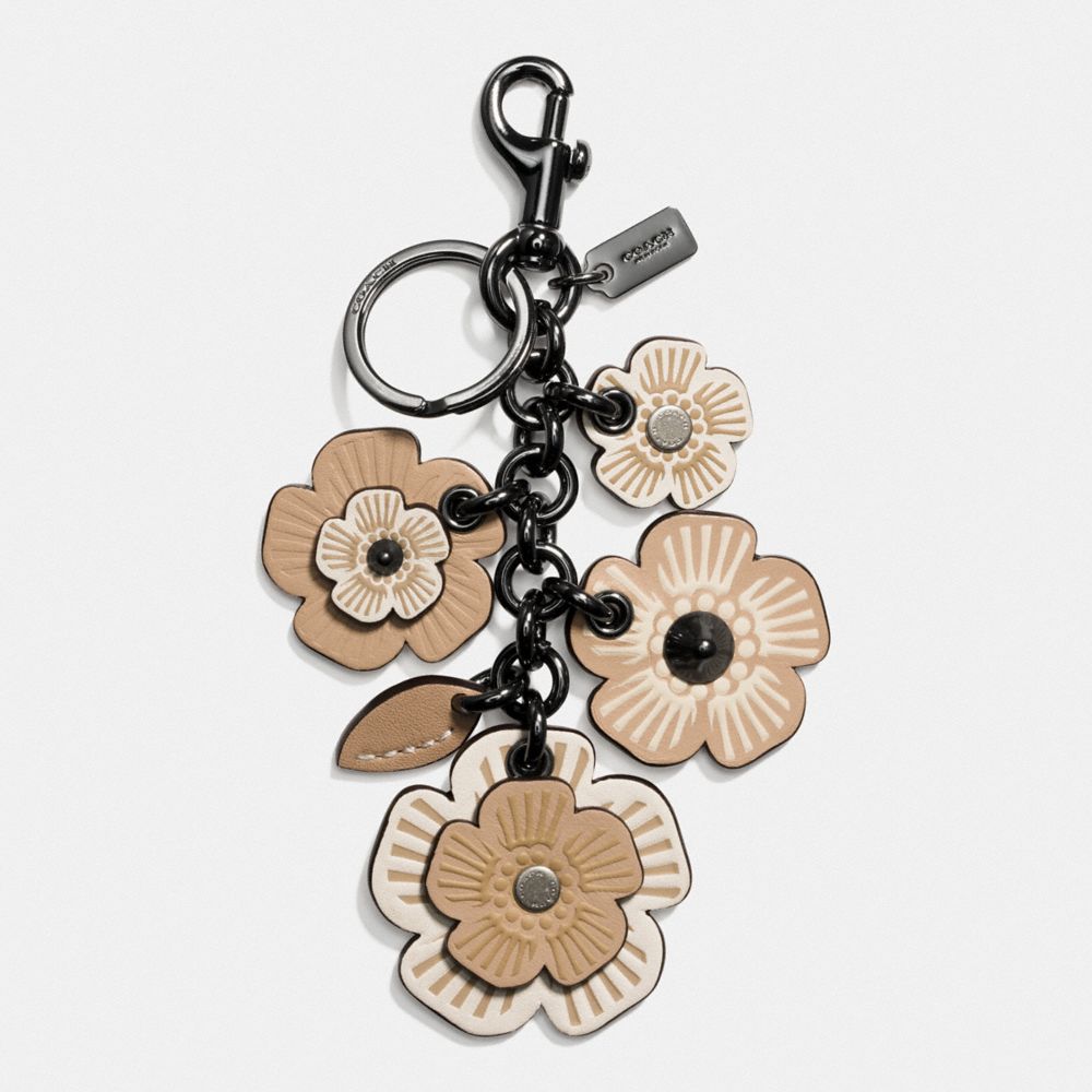 Coach+Willow+Floral+Bag+Charm+Keychain+Ring+Fob+Tea+Rose+Studded+17449+Black  for sale online