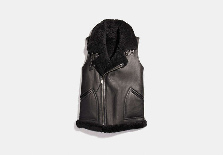 COACH®,REVERSIBLE SHEARLING VEST,Shearling,Black,Front View