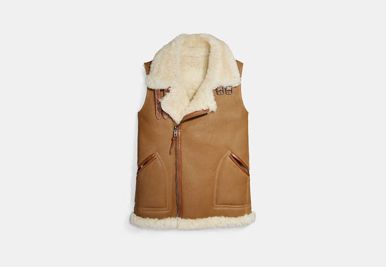 COACH®,REVERSIBLE SHEARLING VEST,Shearling,NATURAL/IVORY,Front View