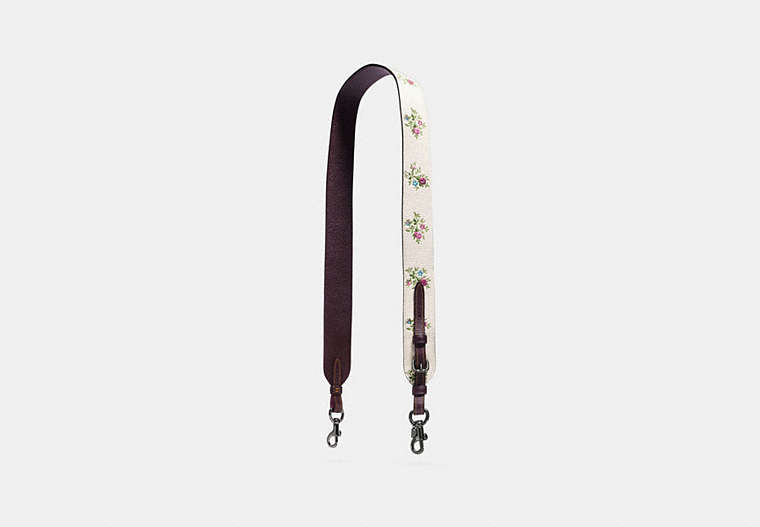 COACH®,NOVELTY STRAP WITH CROSS STITCH FLORAL PRINT,Leather,Dark Gunmetal/Chalk Cross Stitch Floral,Front View