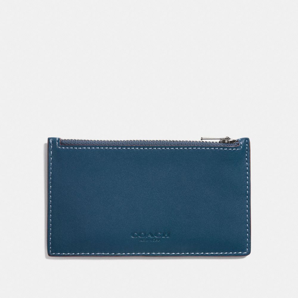 COACH®,ZIP CARD CASE,Leather,Denim,Front View