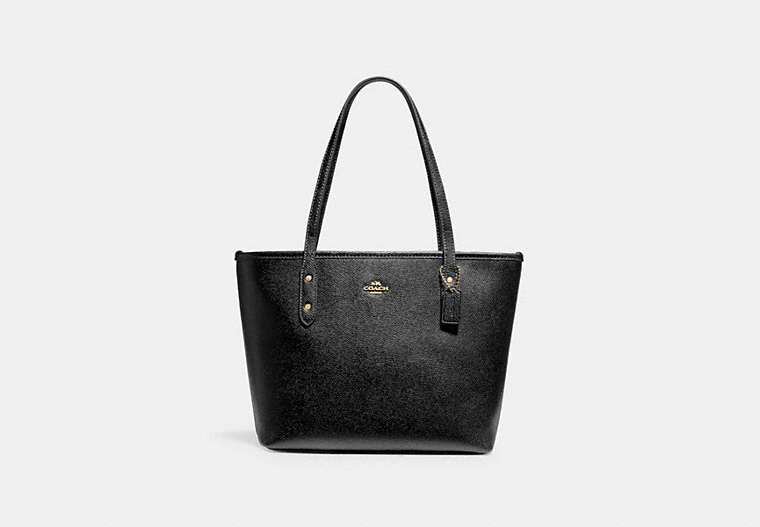 COACH®,MINI CITY ZIP TOTE,pusplitleather,Small,Gold/Black,Front View
