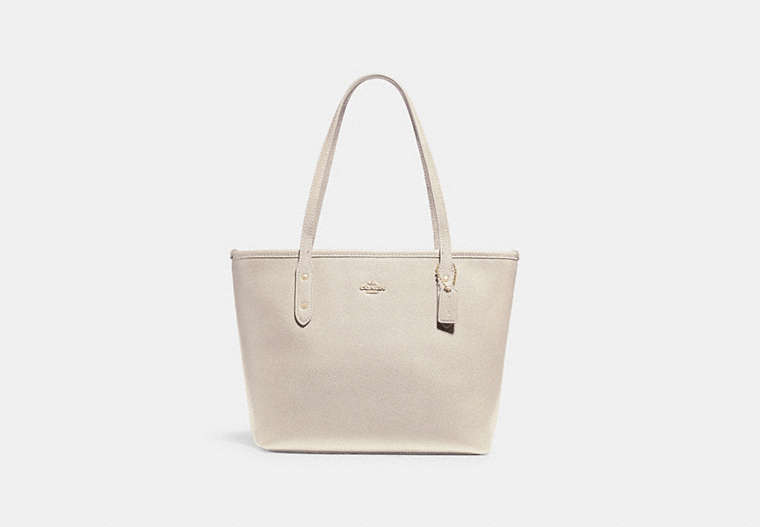 COACH®,MINI CITY ZIP TOTE,pusplitleather,Small,Gold/Chalk,Front View