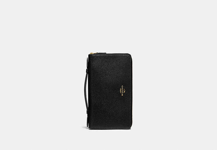 COACH®,DOUBLE ZIP TRAVEL WALLET,PU Split Leather,Gold/Black,Front View