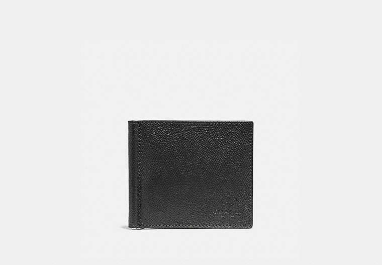COACH®,MONEY CLIP BILLFOLD,Leather,Black,Front View