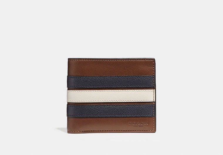 COACH®,3-IN-1 WALLET WITH VARSITY STRIPE,Saddle/Midnight Nvy/Chalk,Front View