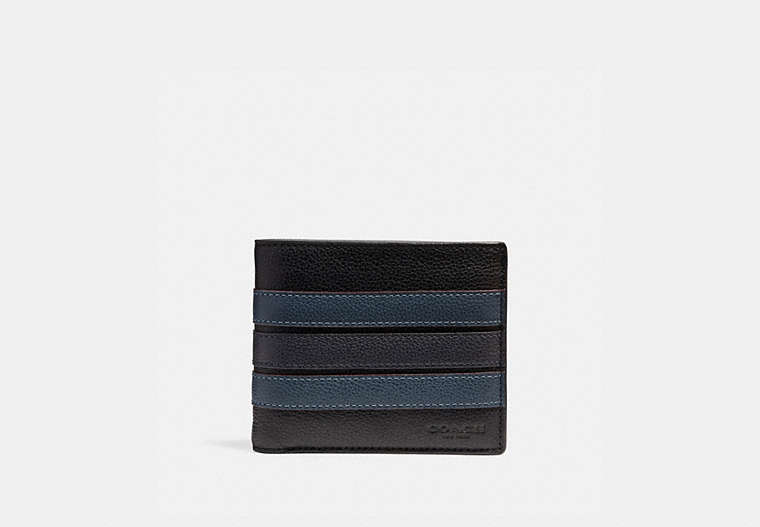COACH®,3-IN-1 WALLET WITH VARSITY STRIPE,Black/Denim/Midnight Nvy,Front View