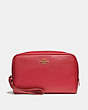 COACH®,BOXY COSMETIC CASE,pusplitleather,Small,Gold/True Red,Front View