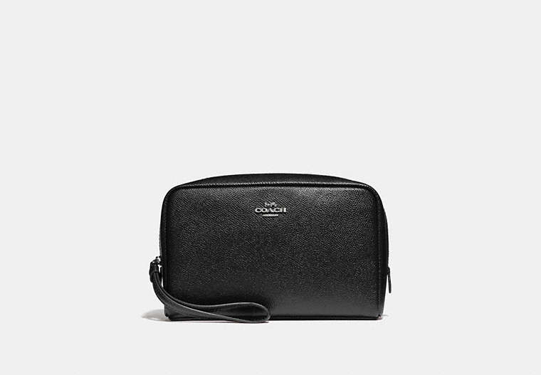COACH®,BOXY COSMETIC CASE,pusplitleather,Small,Silver/Black,Front View