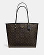 COACH®,REVERSIBLE CITY TOTE IN SIGNATURE CANVAS,pvc,Medium,Gold/Brown Black,Front View