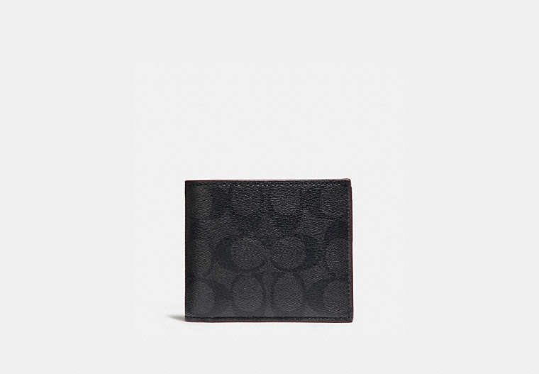 COACH®,3-IN-1 WALLET IN SIGNATURE CANVAS,pvc,Black/Black/Oxblood,Front View