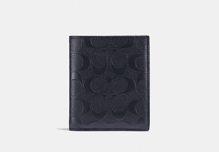 COACH®,SLIM COIN WALLET IN SIGNATURE LEATHER,Midnight,Front View