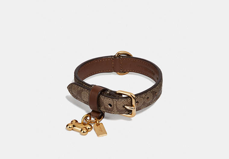 COACH®,SMALL PET COLLAR IN SIGNATURE CROSSGRAIN LEATHER,Coated Canvas,Gold/Khaki Saddle,Front View