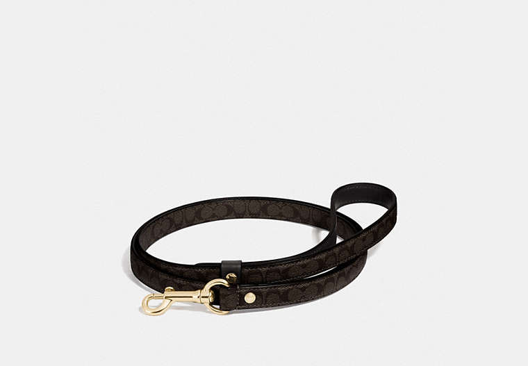 COACH®,SMALL PET LEASH IN SIGNATURE CROSSGRAIN LEATHER,Coated Canvas,Gold/Mahogany,Front View