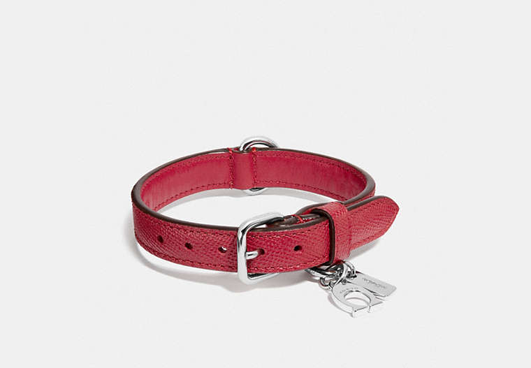 COACH®,SMALL PET COLLAR,Leather,Silver/RED,Front View