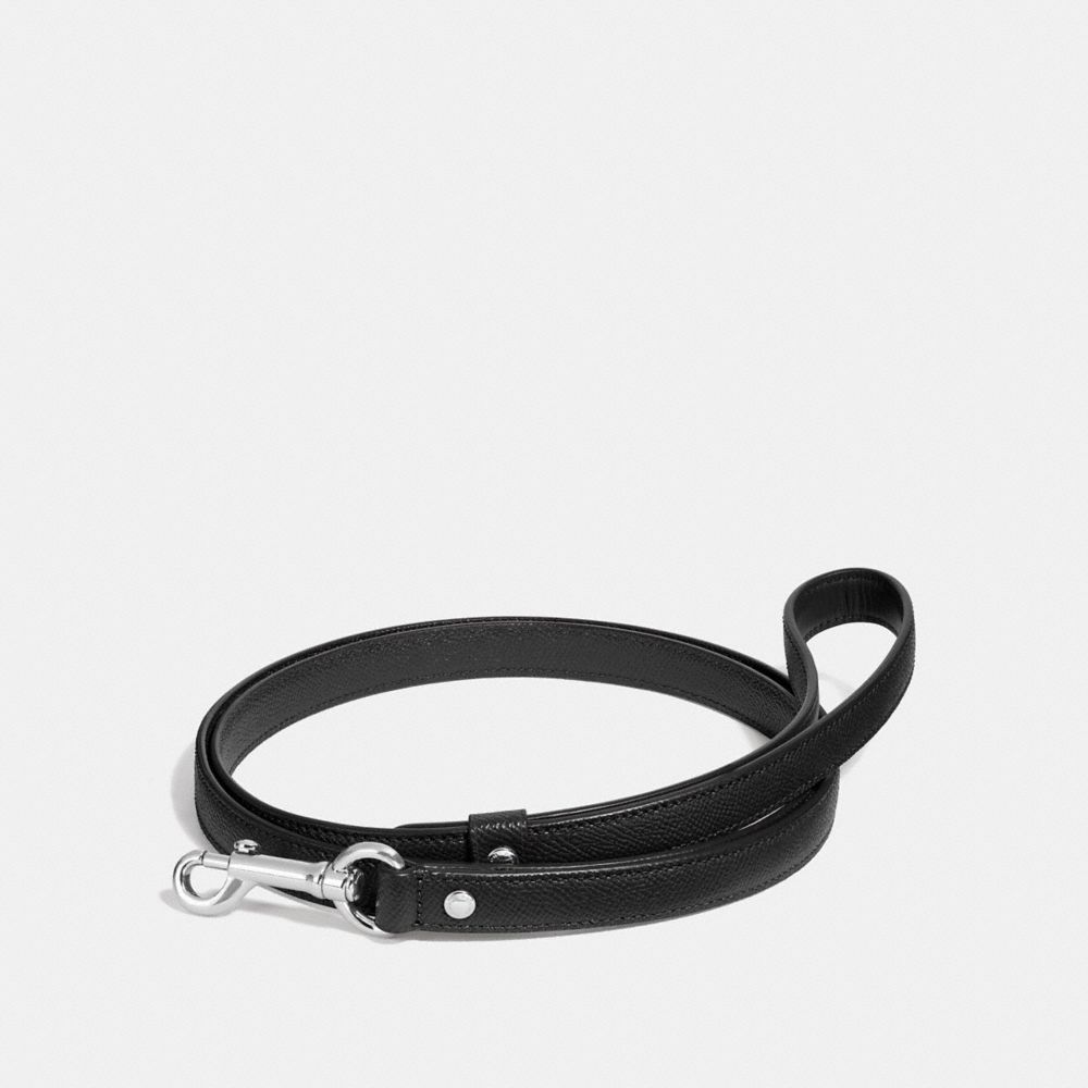COACH®,SMALL PET LEASH,Leather,Silver/Black,Front View