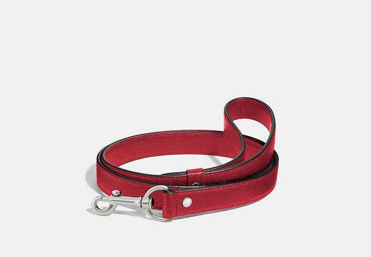 COACH®,LARGE PET LEASH,Pebbled Leather,Silver/RED,Front View