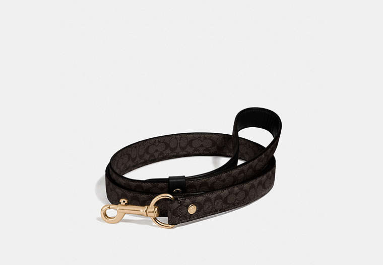 COACH®,LARGE PET LEASH IN SIGNATURE CROSSGRAIN LEATHER,Coated Canvas,Gold/Mahogany,Front View