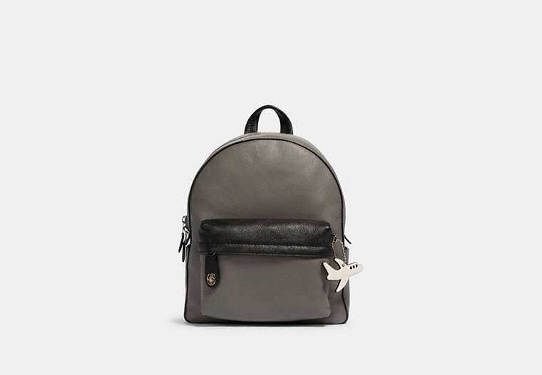 COACH®,CAMPUS BACKPACK IN COLORBLOCK WITH AIRPLANE,Leather,Medium,Silver/Heather Grey Black,Front View
