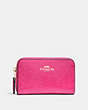 COACH®,ZIP AROUND COIN CASE,pusplitleather,Mini,Gold/Pink Ruby,Front View