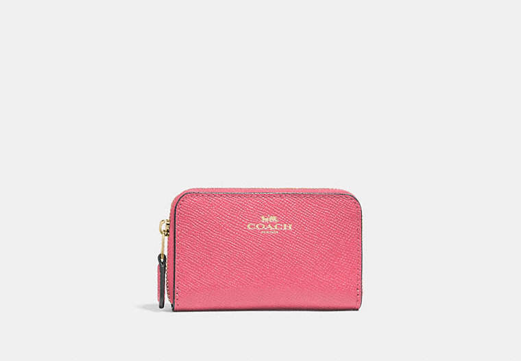 COACH®,ZIP AROUND COIN CASE,pusplitleather,Mini,Gold/Strawberry,Front View